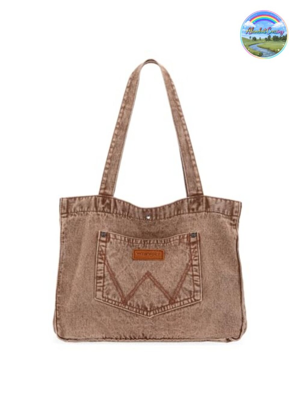 Denim Tote Bag with W Stitch Pocket, Slouchy Bucket Shoulder Purse for Work